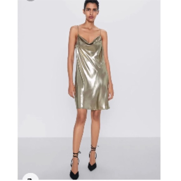 zara gold slip dress ZARA GOLD MESH SLIP DRESS MEDIUM M (8-10) New